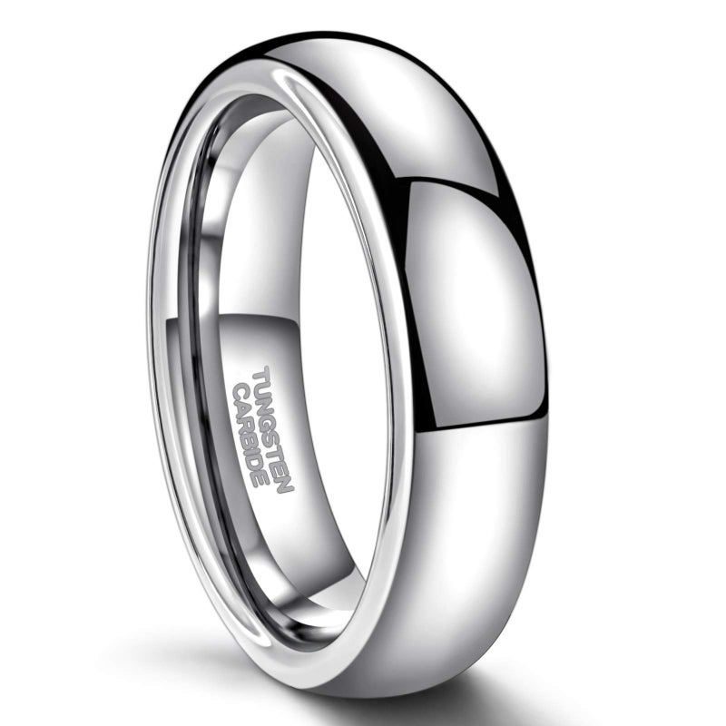 Greenpod 6mm Silver Tungsten Carbide Ring for Men Women Wedding Band High Polished Shiny Domed Comfort Fit Size 8.5 - Image 1